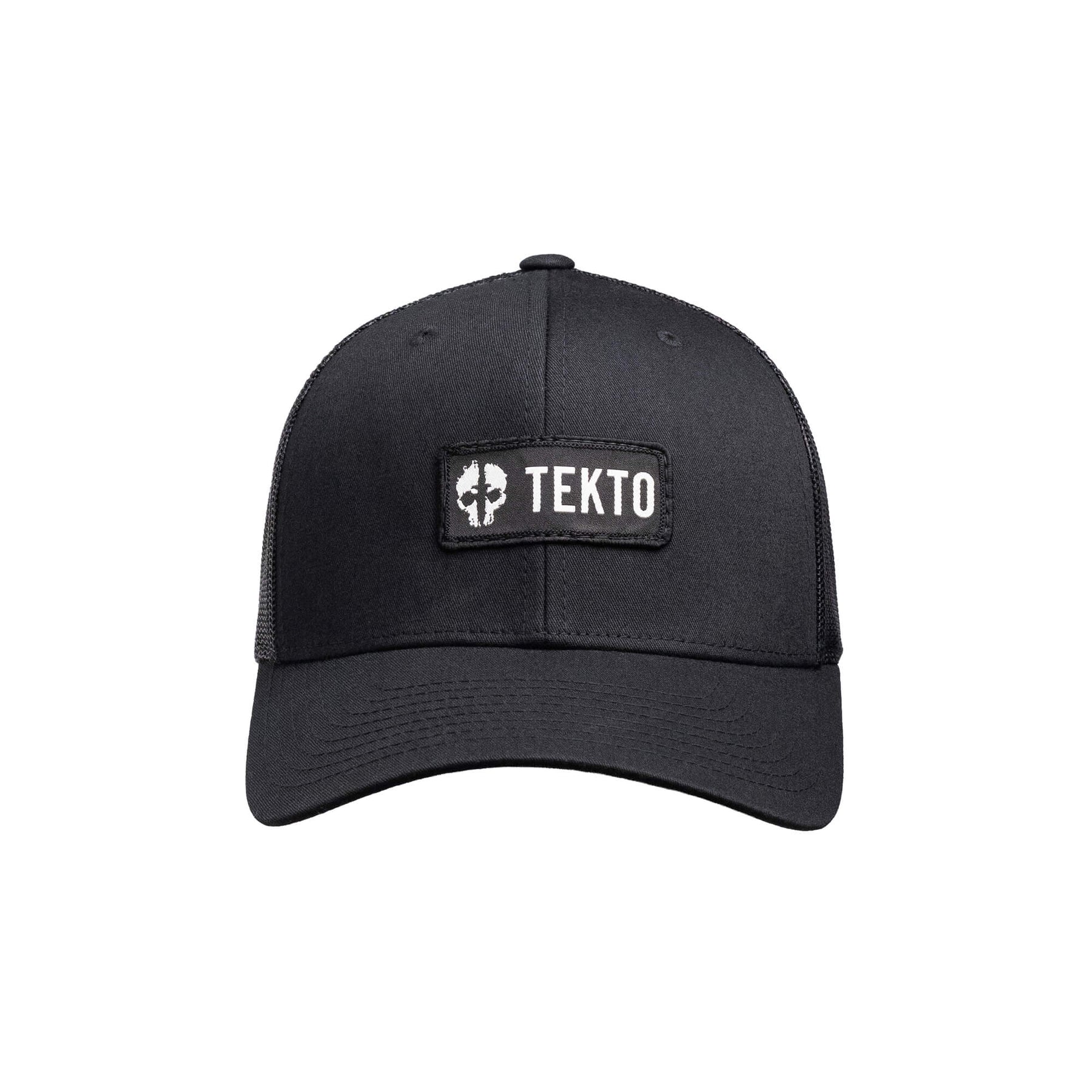 tekto black snapback with embroidered tekto patch front view