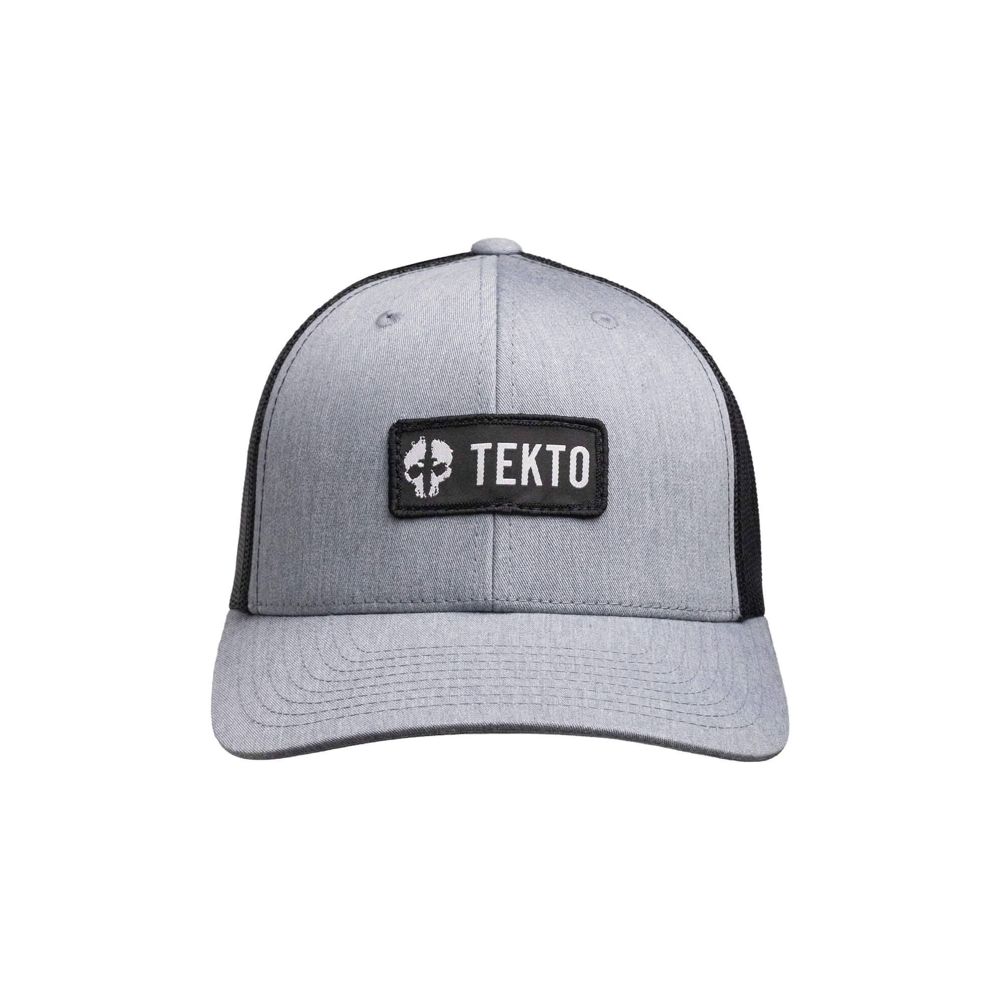 tekto gray snapback with embroidered tekto patch front view
