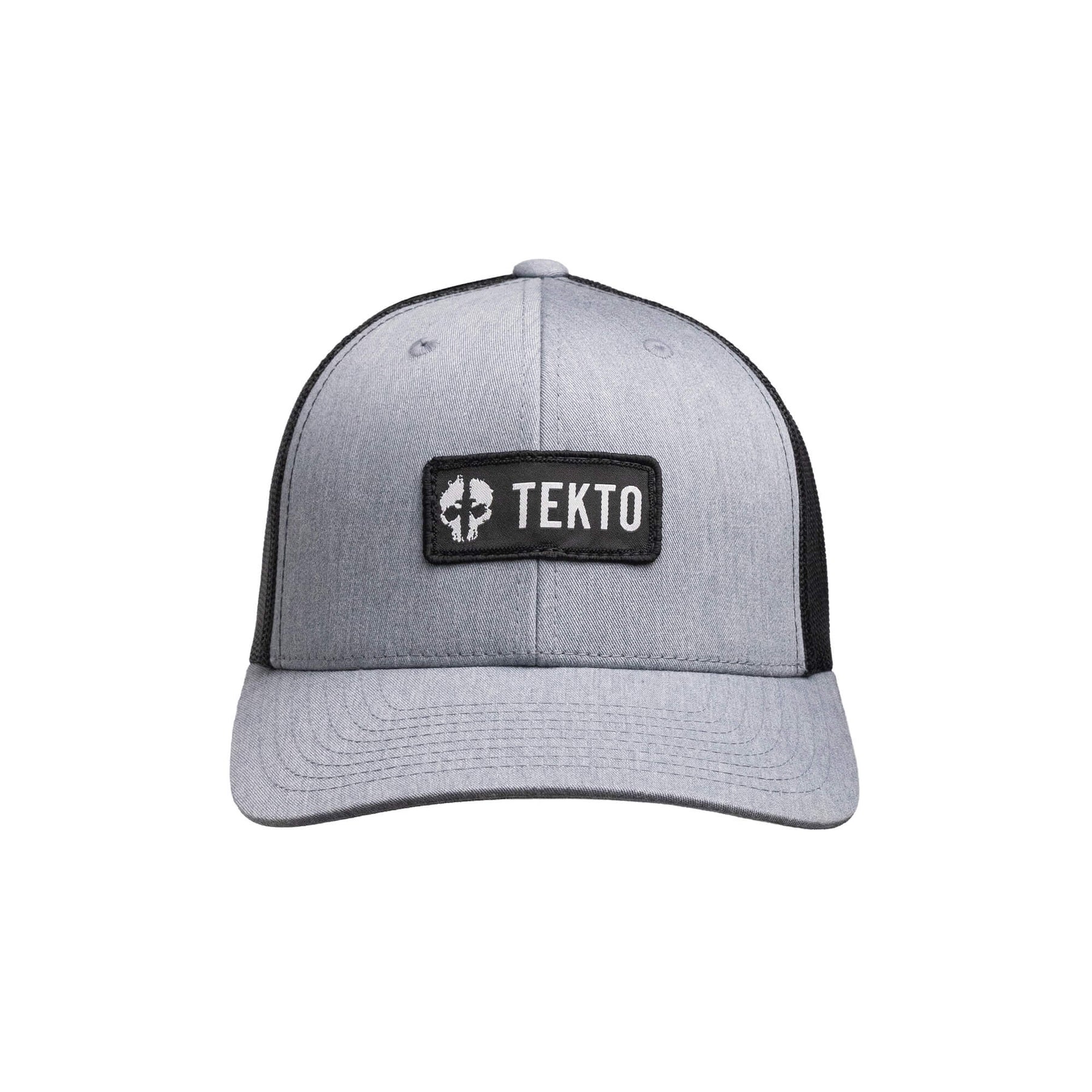 tekto gray snapback with embroidered tekto patch front view