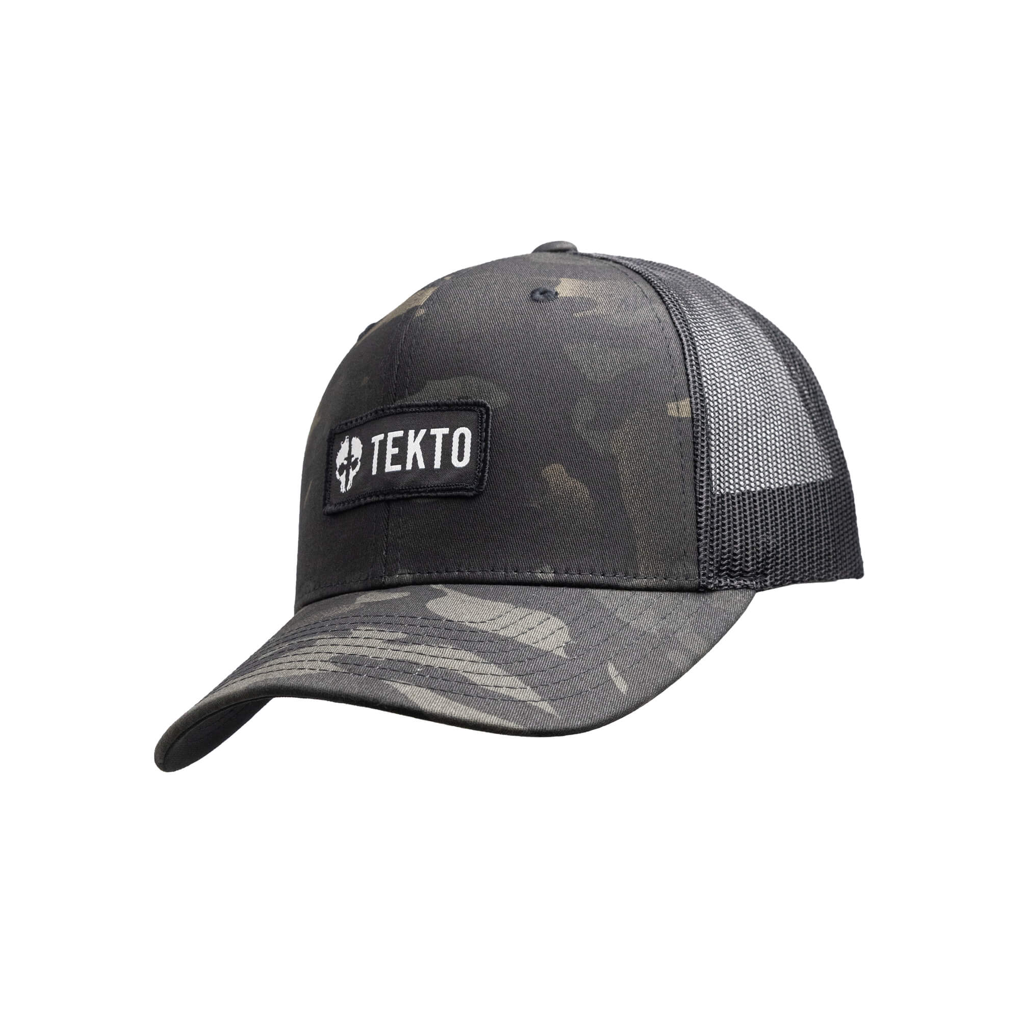 tekto mutlicam snapback with embroidered tekto patch angled view